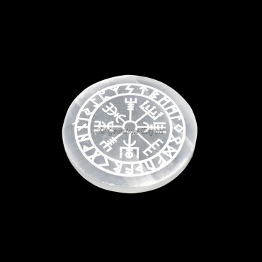 Selenite Plate With Vegvisir Engraved