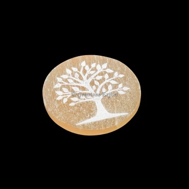 Orange Selenite Plate With Tree Of Life Engraved