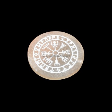 Orange Selenite Plate With Vegvisir Engraved