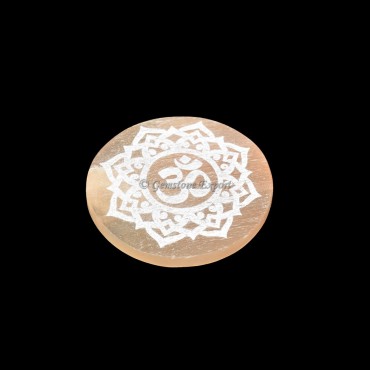 Orange Selenite Plate With OM Engraved