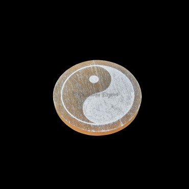 Orange Selenite Plate With Yin And Yang Engraved