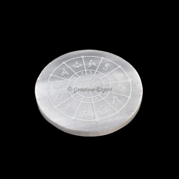 Selenite Plate With Zodiac Wheel Engraved