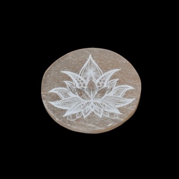 Orange Selenite Plate With Lotus Engraved