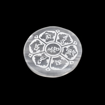 Selenite Plate With Om Mani Padme Hum Engraved