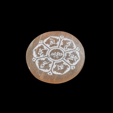 Orange Selenite Plate With Om Mani Padme Hum Engraved