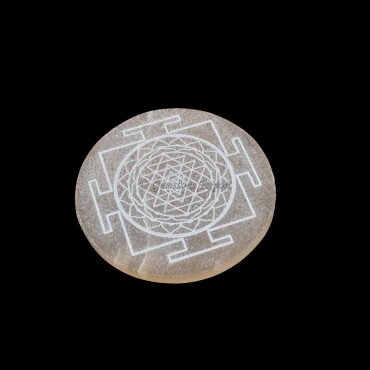 Orange Selenite Plate With Shree Yantra Engraved