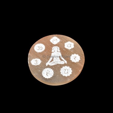 Orange Charging Selenite Plate With Seven Chakra Engraved