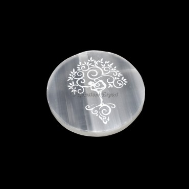 Charging Selenite Plate With Tree Of Life Engraved