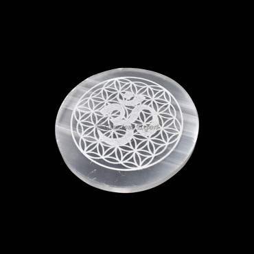 Charging Selenite Plate With OM Symbol Engraved