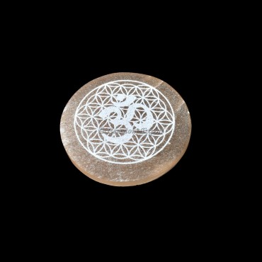 Orange Charging Selenite Plate With OM Symbol Engraved