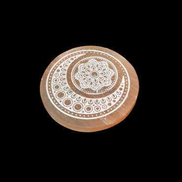 Orange Charging Selenite Plate With Moon Engraved