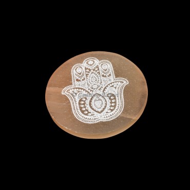 Orange Charging Selenite Plate With Hamsa Engraved