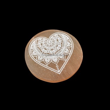 Orange Charging Selenite Plate With Heart Engraved