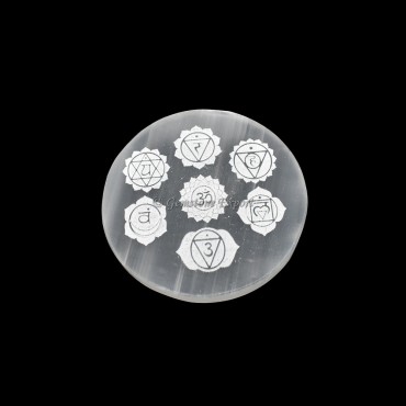 Charging Selenite Plate With Seven Chakra Engraved