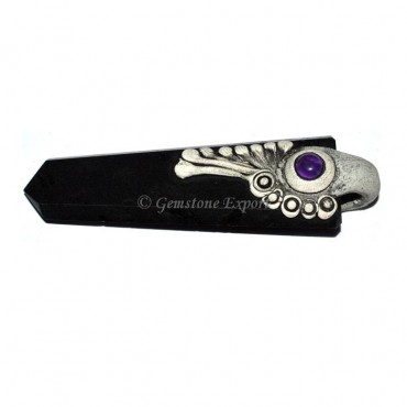 Black Tourmaline Flat Pencil Tibetan Pendants