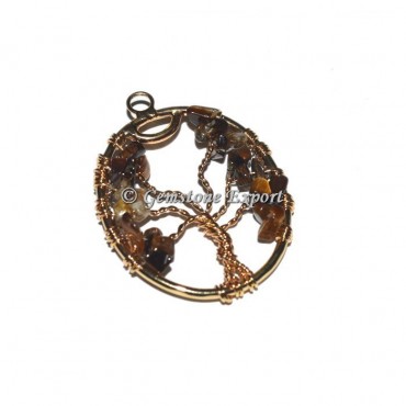 Tiger Eye Golden Tree Of Life Pendants