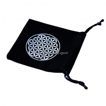 Flower Of Life Design Silver Print Black Velvet Pouch 2