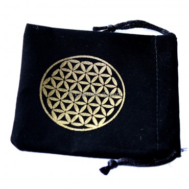 Flower Of Life Design Golden Print Black Velvet Pouch 2