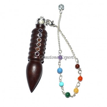 Spiral RoseWood 7 Chakra Pendulum With Chakra Cabs