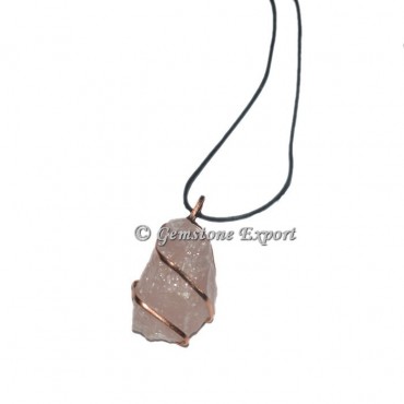 Rose Quartz Hammered Copper Wire Wrap Pendants