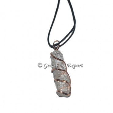 Crystal Quartz Stick Copper Wire Wrap Pendants