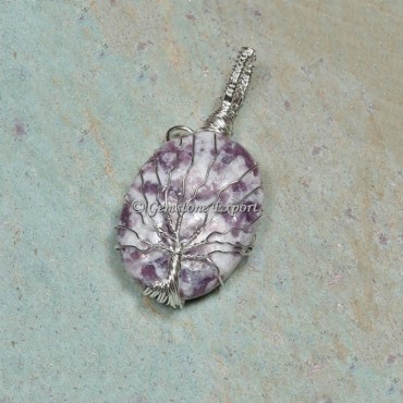 Lepidolite Silver Tree Wire Wrapped Pendant