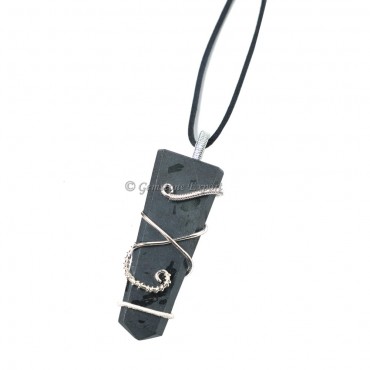 Black Tourmaline Flat Pencil Wire Wrap Pendant