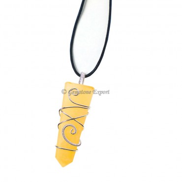 Yellow Aventurine Flat Pencil Wire Wrap Pendant