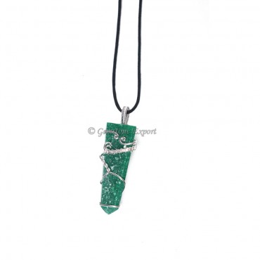 Dark Green Aventurine Flat Pencil Wire Wrap Pendant