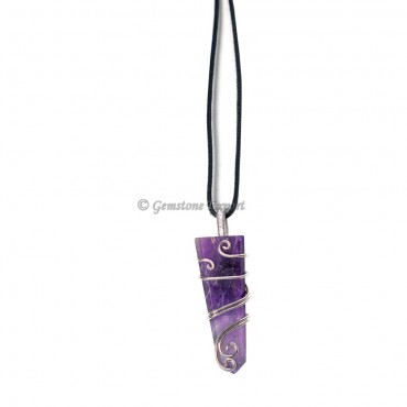 Amethyst Flat Pencil Wire Wrap Pendant