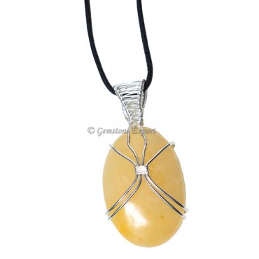 Yellow Aventurine Oval Wire Wrap Pendant