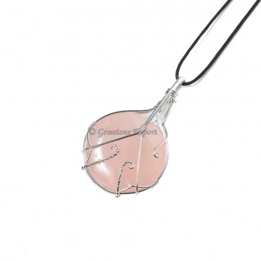 Rose Quartz Circle Wire Wrap Pendant