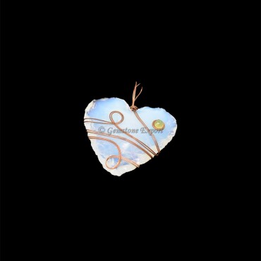 Opalite Heart Bronze Wire Wrap Pendant