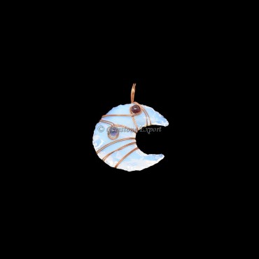 Opalite Moon Bronze Wire Wrap Pendant