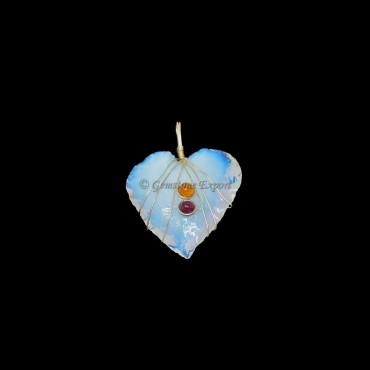 Opalite Heart Silver Wire Wrap Pendant