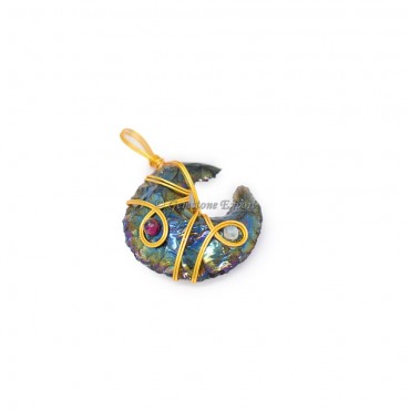 Rainbow Titanium Moon Golden Wire Wrap Pendant