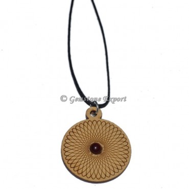 Red Jasper Stone On Engraved Wooden Pendants